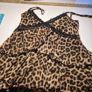 Leopard-Print Lace-Trim Chemise in Brown and Black